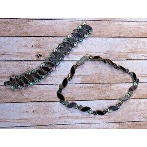 Vintage LS Taxco Mexico 925 Sterling Silver Abalone Necklace Bracelet Set 58g